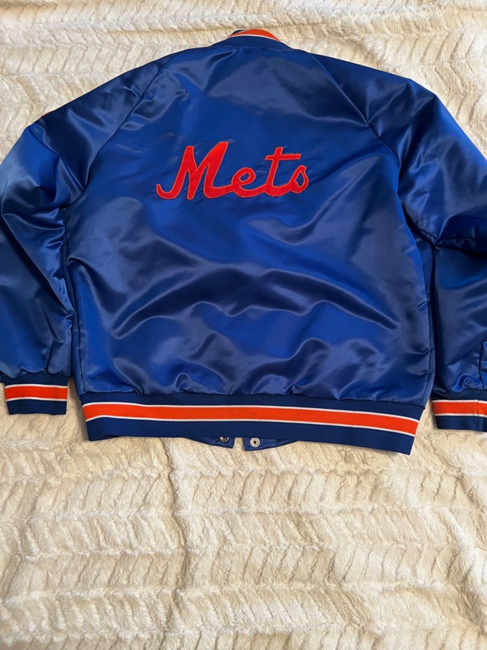 Vintage 90s New York Mets Blue & Orange Satin Athletic Jacket - Picture 2 of 6